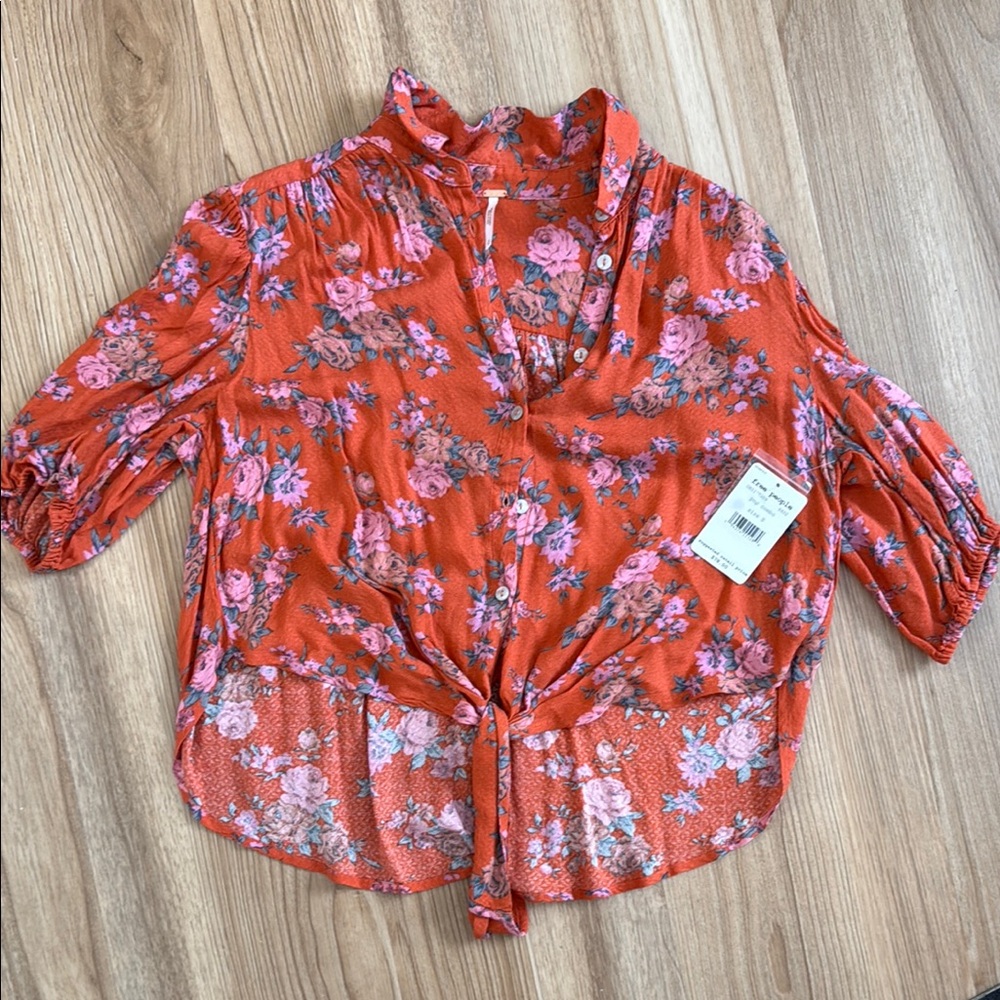 Free People Orange Floral Crop Top